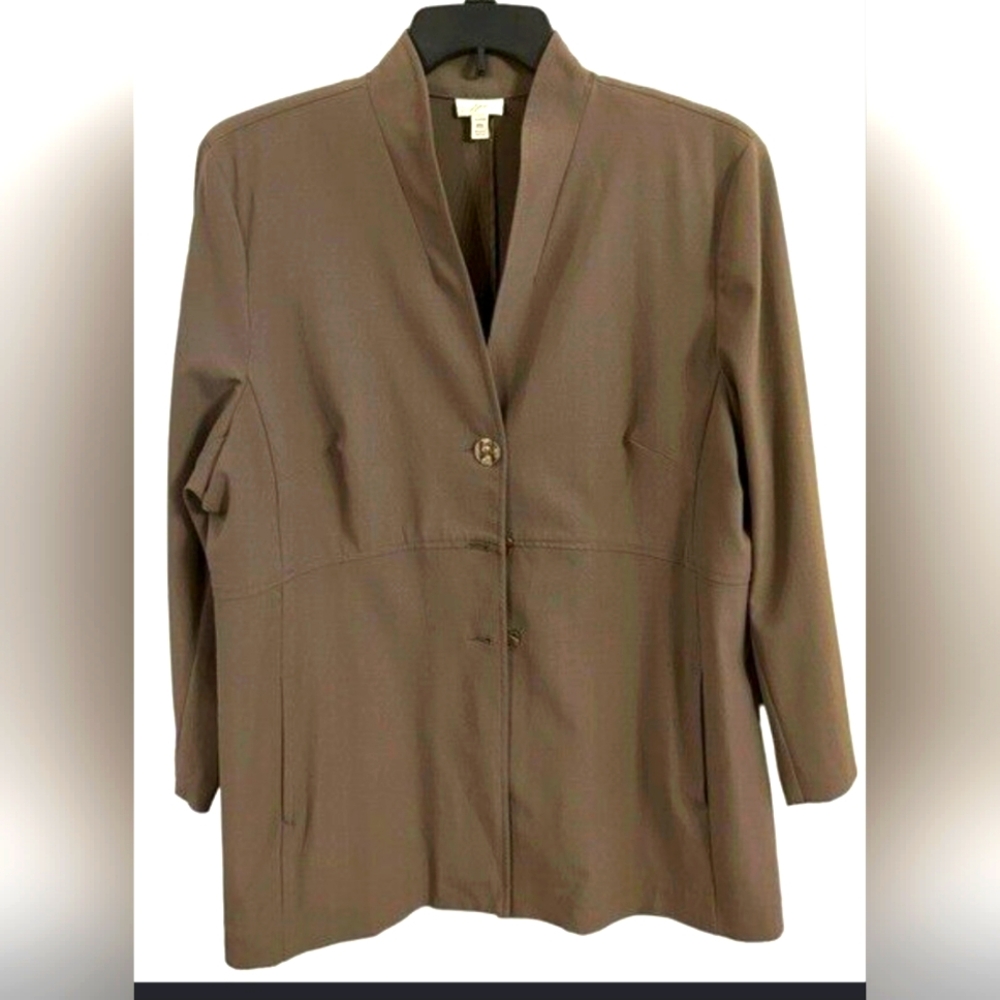 LADIES J.Jill Brown Collared Career Business Jacket  Blazar Shoulder Pads 12P